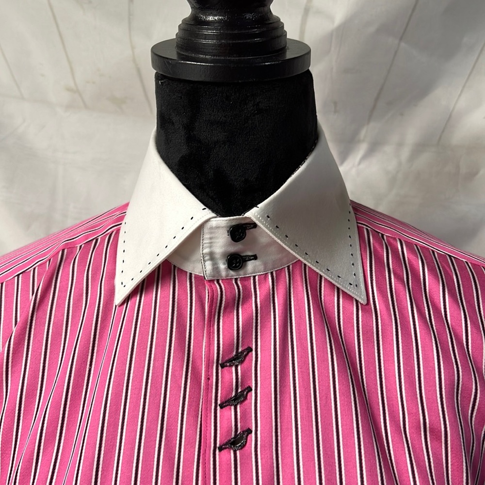 Bertigo Mens double high collar button down dress shirt with french cuffs